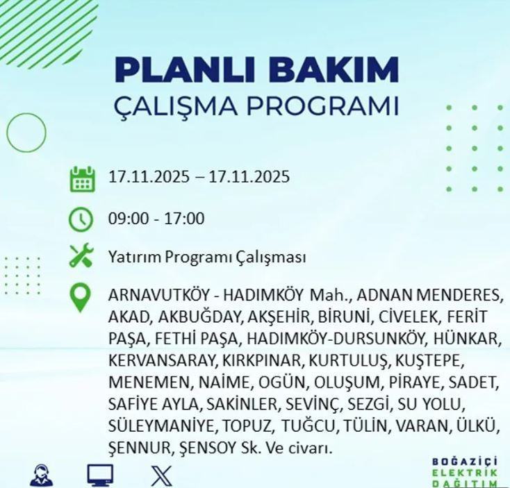 İstanbul'da yaşayanlar dikkat! 9 ilçede elektrikler kesilecek - Resim : 1