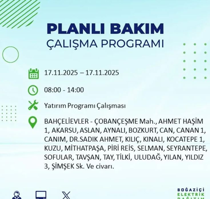 İstanbul'da yaşayanlar dikkat! 9 ilçede elektrikler kesilecek - Resim : 14