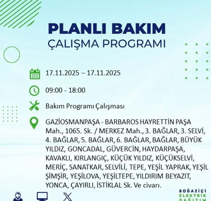 İstanbul'da yaşayanlar dikkat! 9 ilçede elektrikler kesilecek - Resim : 2