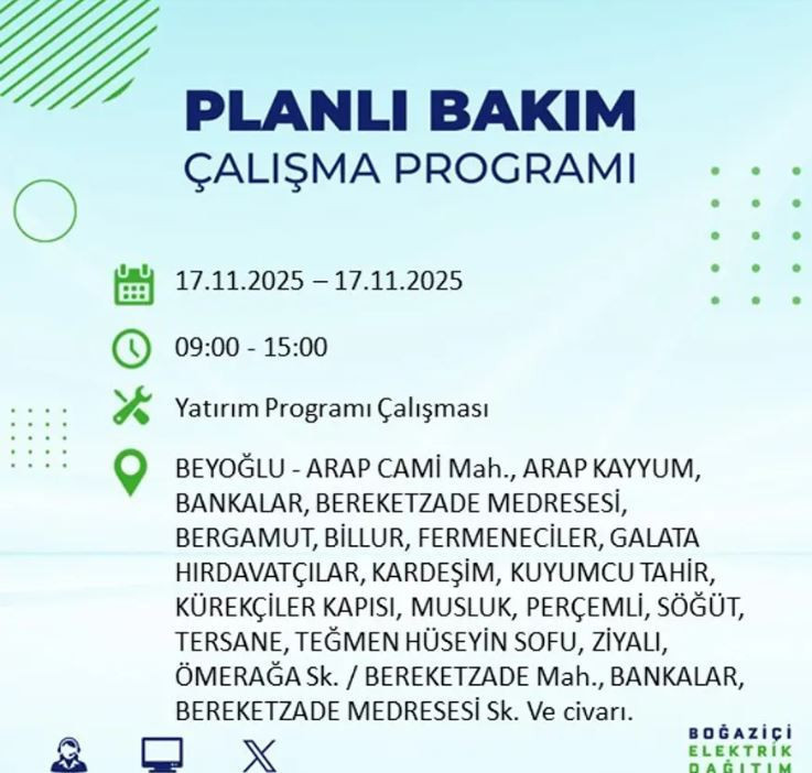 İstanbul'da yaşayanlar dikkat! 9 ilçede elektrikler kesilecek - Resim : 5