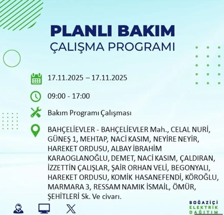 İstanbul'da yaşayanlar dikkat! 9 ilçede elektrikler kesilecek - Resim : 4