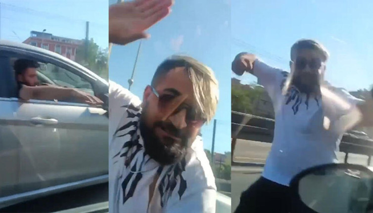 Trafik magandası bu kez İstanbul’da ortaya çıktı. Yolu kesip hamile kadının bulunduğu arabayı yumrukladı