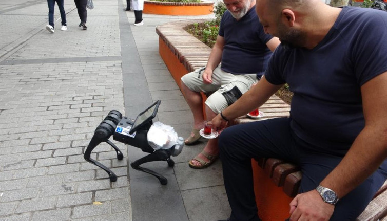 Pendik'te dolaşan robot köpeğin başına gelmeyen kalmadı 'Hoşt' diyen de oldu, çay-simit ikram eden de.
