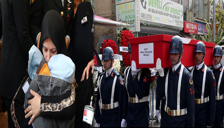 Şehit veteriner teknikerine son veda: Eşi 6 aylık bebeğiyle tabuta sarılarak ağladı