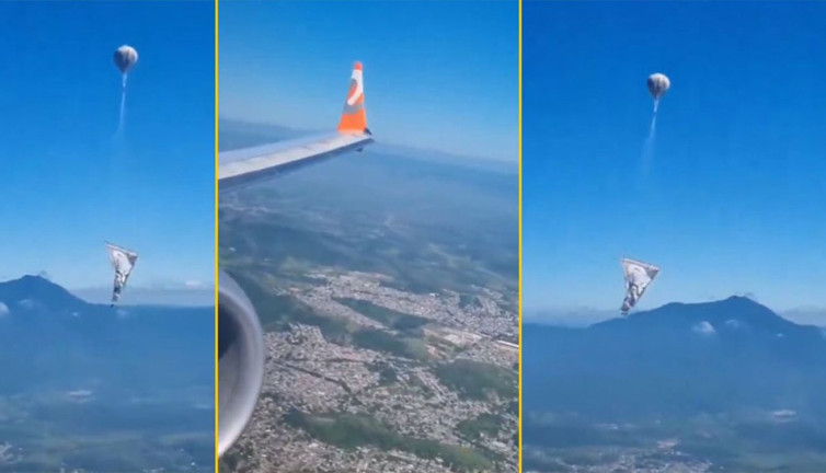 İniş için alçalan uçağın motorunun dibinden balon geçti. O anlar böyle kaydedildi