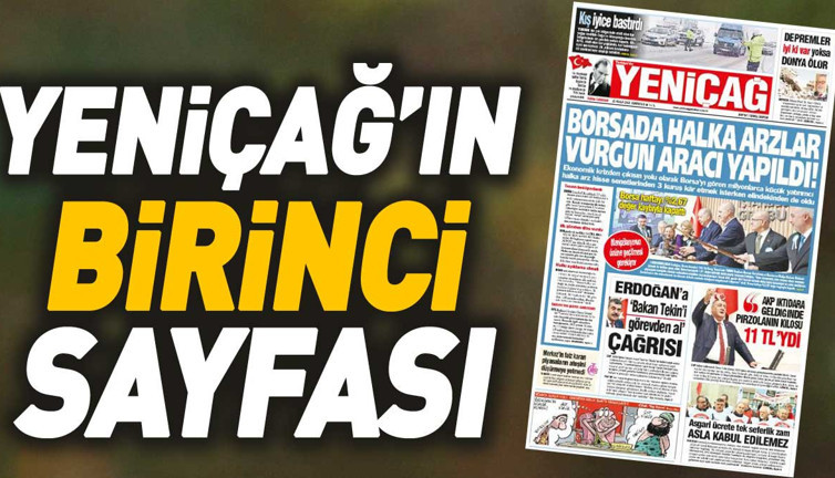 Yeniçağ Gazetesi'nin 1. sayfası (23 Aralık 2023)