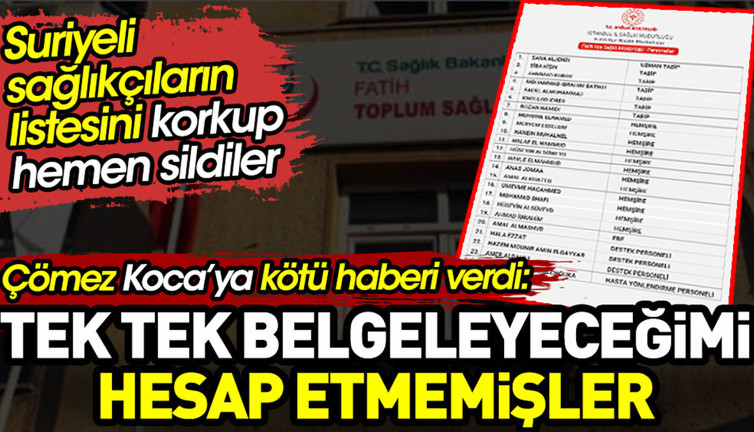 Suriyeli sağlıkçıların listesini korkup hemen sildiler. Turhan Çömez Koca'ya kötü haberi verdi