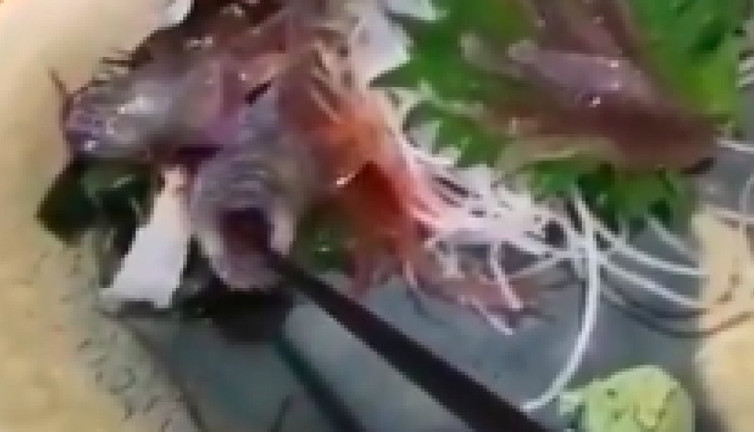 Restoranda servis edilen canlı balık, yemek çubuğunu ısırdı!