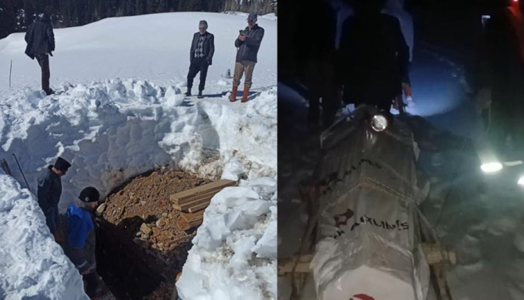 Cenazeyi üç kilometre kızakla taşıdılar
