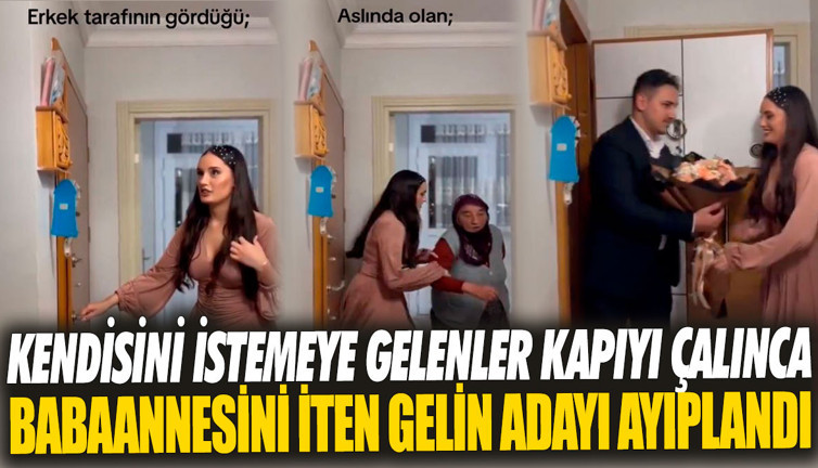 Kendisini istemeye gelenler kapıyı çalınca babaannesini iten gelin adayı ayıplandı