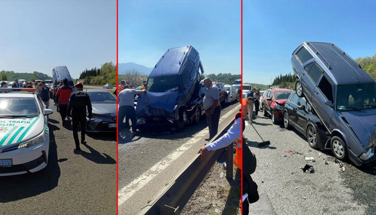 Otoyolda ilginç kaza. Otomobiller üst üste çıktı