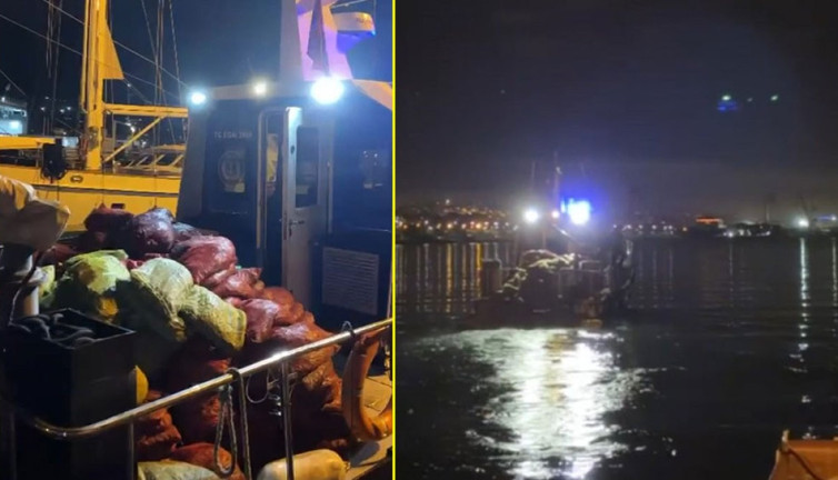 Kaçak olarak çıkarılan 8 ton midye TIR üzerinde yakalandı