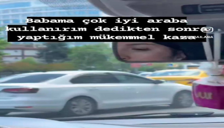 Acemi kadın şoförün kazası sosyal medyada viral oldu