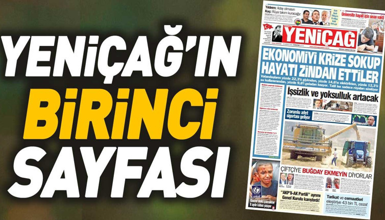 Yeniçağ Gazetesi'nin 1. sayfası (08 Haziran 2024)