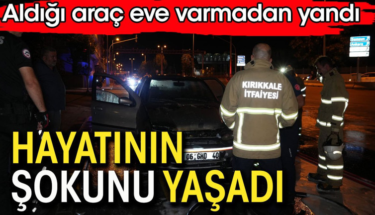 Galeriden aldığı araç eve gitmeden yandı