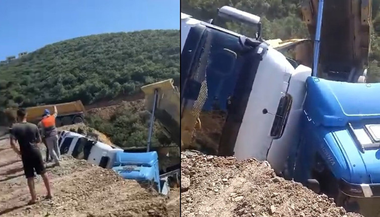 Sultangazi'de döküm sahasında faciadan dönüldü: 3 hafriyat kamyonu boşluğa düştü