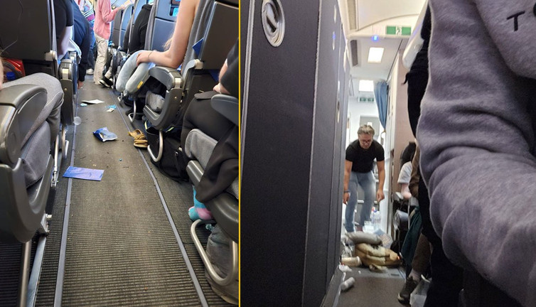 Türbülansa giren uçakta korku dolu anlar. Her yer birbirine girdi