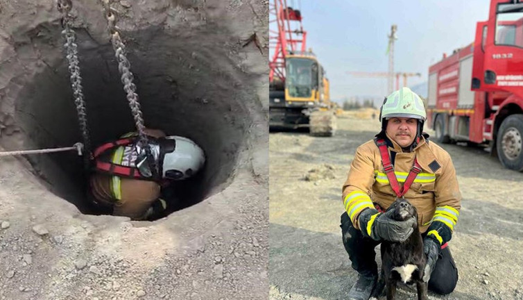 Yavru köpeği 17 metrelik kuyudan itfaiye çıkardı