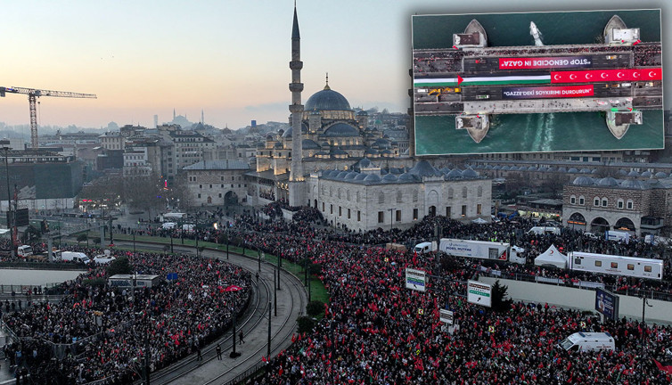 Filistin'e destek için on binlerce kişinin Galata Köprüsü'ne yürüyüşü başladı