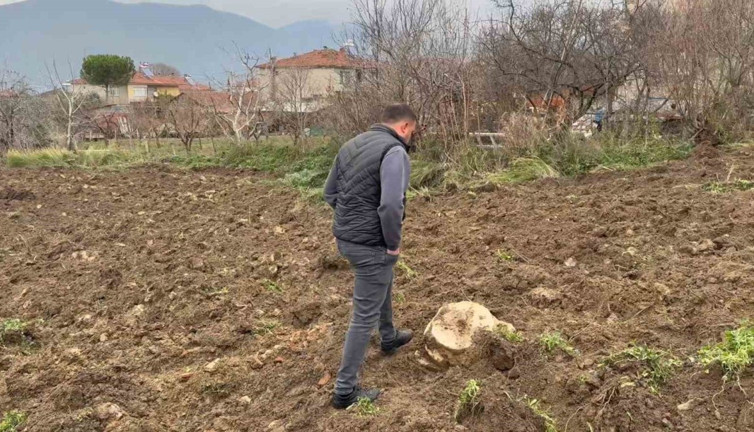 İznik'te tarihi keşif: Tarlasını sürdüğü traktörün pulluğa hac desenli lahit takıldı