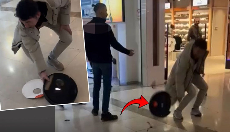Öfkesini robot süpürgeden çıkardı! Mağazanın önünde paramparça etti