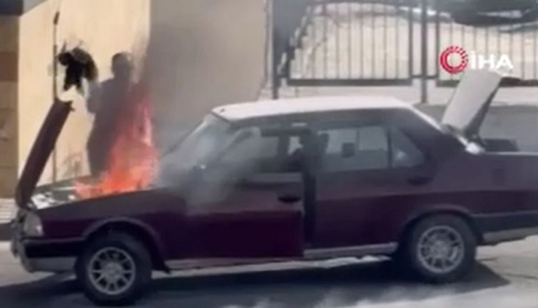 Araç yangınına montlu müdahale