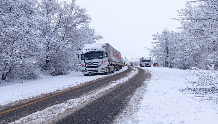 Sınır kapısında kar yolları kapadı! TIR'lar yolda kaldı