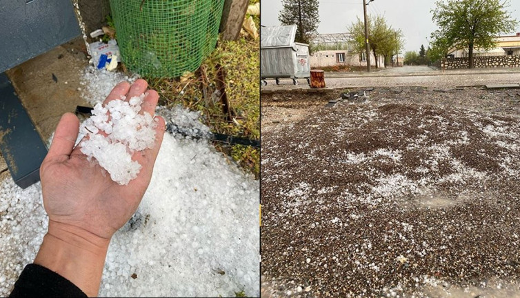 Samsat’ta fındık büyüklüğünde dolu yağdı