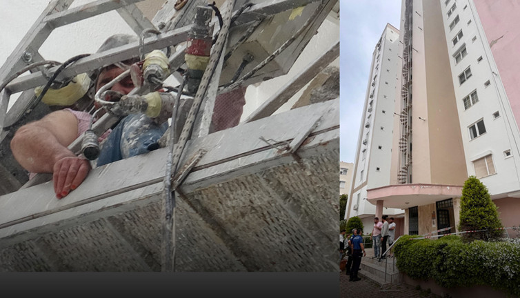 Metrelerce yüksekte asılı kaldılar! Seyyar iskelede korku dolu anlar