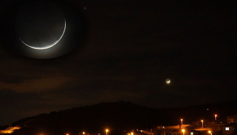 Hilal şeklindeki Ay ile Venüs birlikte görüntülendi