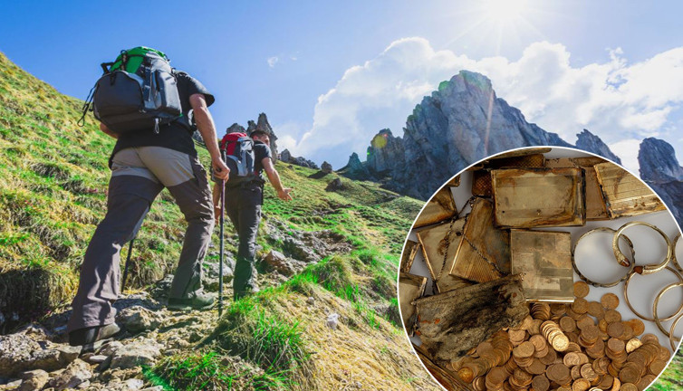 Kayalıklarda saklı hazine ortaya çıktı! Yürüyüş yaparken tesadüfen fark ettiler: Kutudan çil çil altın fışkırdı