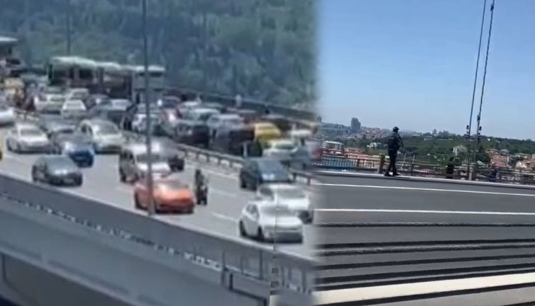 15 Temmuz Şehitler Köprüsü’nde trafik durma noktasına geldi! Elinde silahla köprüye çıktı...