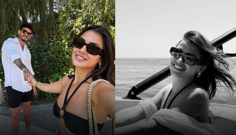 Güzel oyuncu Hazal Çağlar futbolcu sevgilisiyle aşk tatilinde! Tavla oynadılar