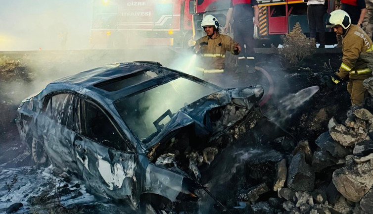 Kayaya çarpan otomobil küle döndü! Sürücü alevler içinde kaldı