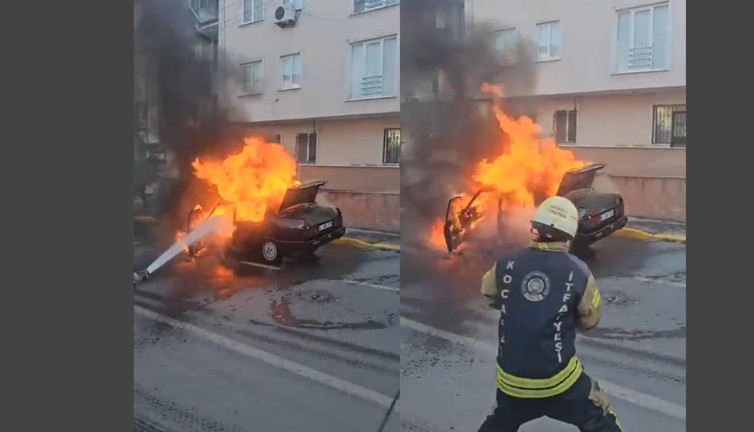 Sürücü son anda kendini dışarı attı! Otomobil alev alev yandı