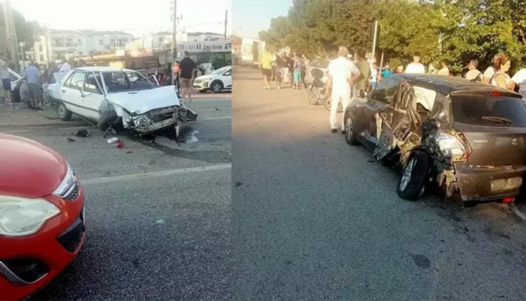 Freni patlayan kamyon trafik ışığında bekleyen 4 otomobile çarptı