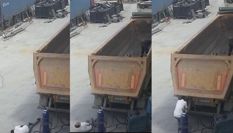 Tamir sırasında garip bir kaza! Görüntüler şoke etti