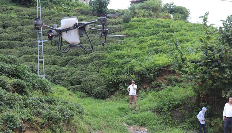 Rizeli pratik zekasıyla hayran bıraktı! Dron ile çay bahçesine su servisi