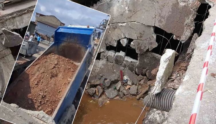 Hafriyat kamyonu ne olduğunu anlayamadan kendisini çukurda buldu