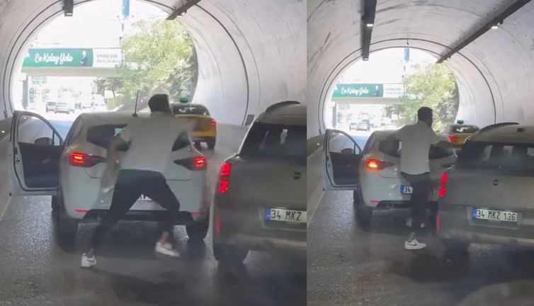 Ümraniye'de tünelde yol verme kavgası! Yumruklar ve tekmeler havada uçuştu
