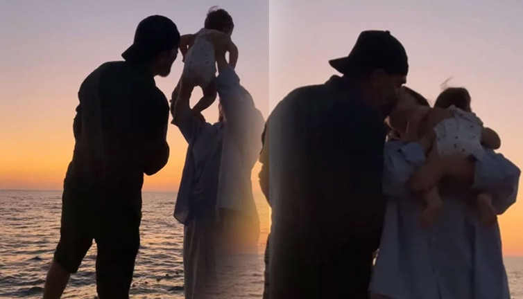 Gün batımında romantik anlar! İkilinin pozlarına beğeni yağdı