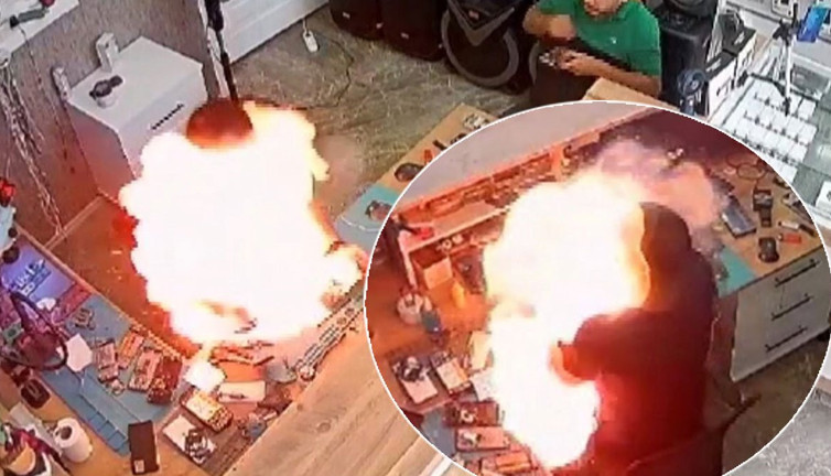 Telefon bataryası bomba gibi patladı! Tamirci alevler içinde kaldı