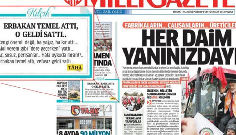 Milli Gazete'den iktidara şeker fabrikası tepkisi