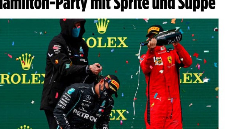 Şampanya yerine bakın ne patlatmışlar. F1 pilotlarının torunlarına anlatacakları bir konu çıktı