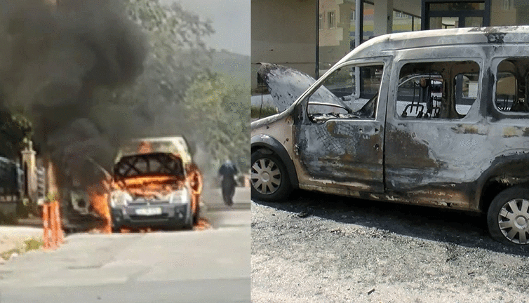 Araç seyir halindeyken alev aldı