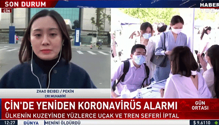 Çinli muhabir Çin'den Türkçe bildirdi. Canlı yayında korkutan gelişmeyi aktardı
