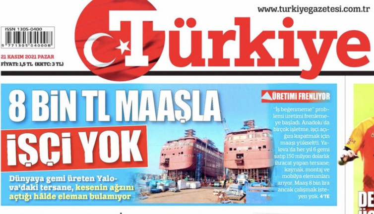 Türkiye Gazetesi'nin '8 bin TL maaşla çalışacak işçi yok' manşetine tepki yağdı