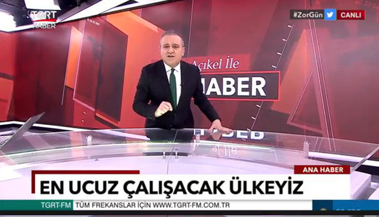 TGRT Ana Haber sunucusu Ekrem Açıkel canlı yayında doların yükselmesinin faydalarını anlattı. Bir de yerliyiz ve milliyiz derler