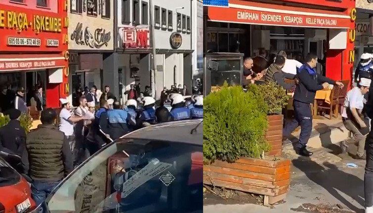 Zabıta ile esnafın saksı kavgasında yumruklar tekmeler havada uçuştu