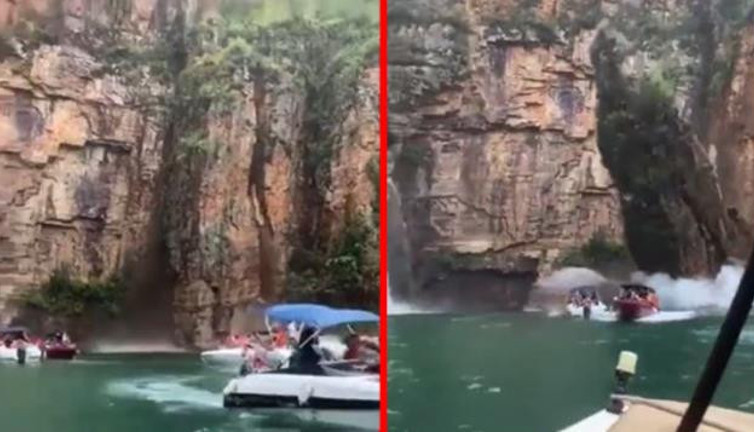Brezilya'da akılalmaz olay! Dev kaya parçası turistlerin üzerine düştü